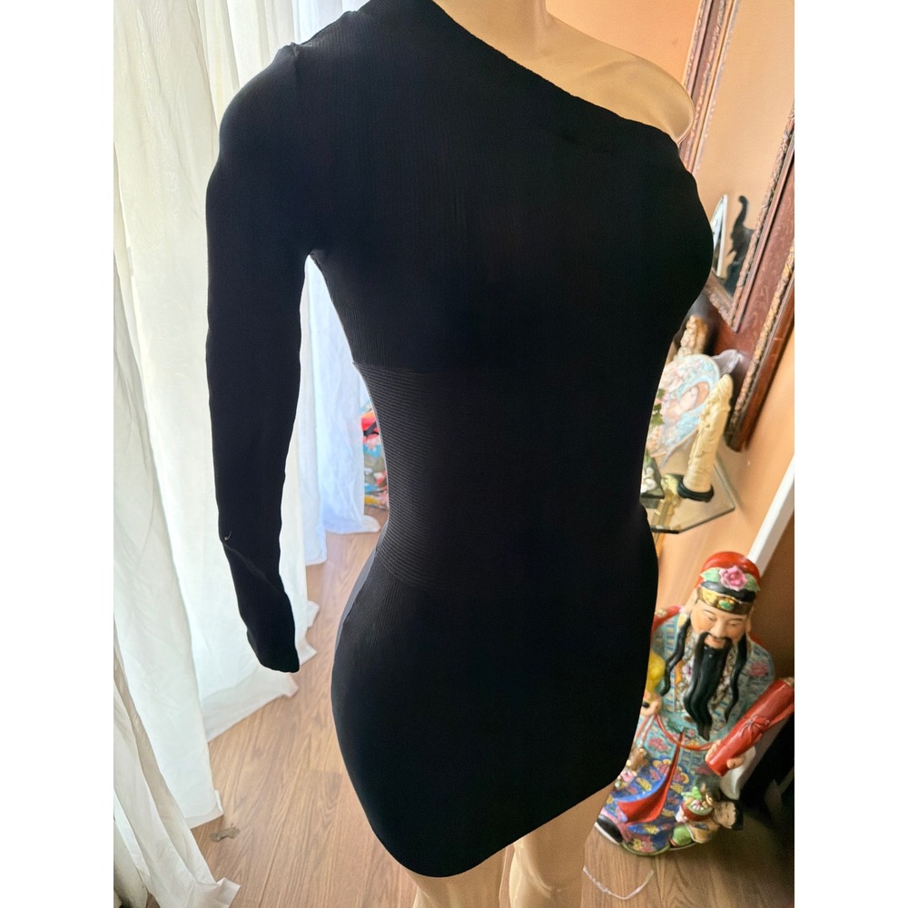Fashion Nova Oakley Snatched Mini Dress Black One Shoulder Ribbed Size S ZDD1589